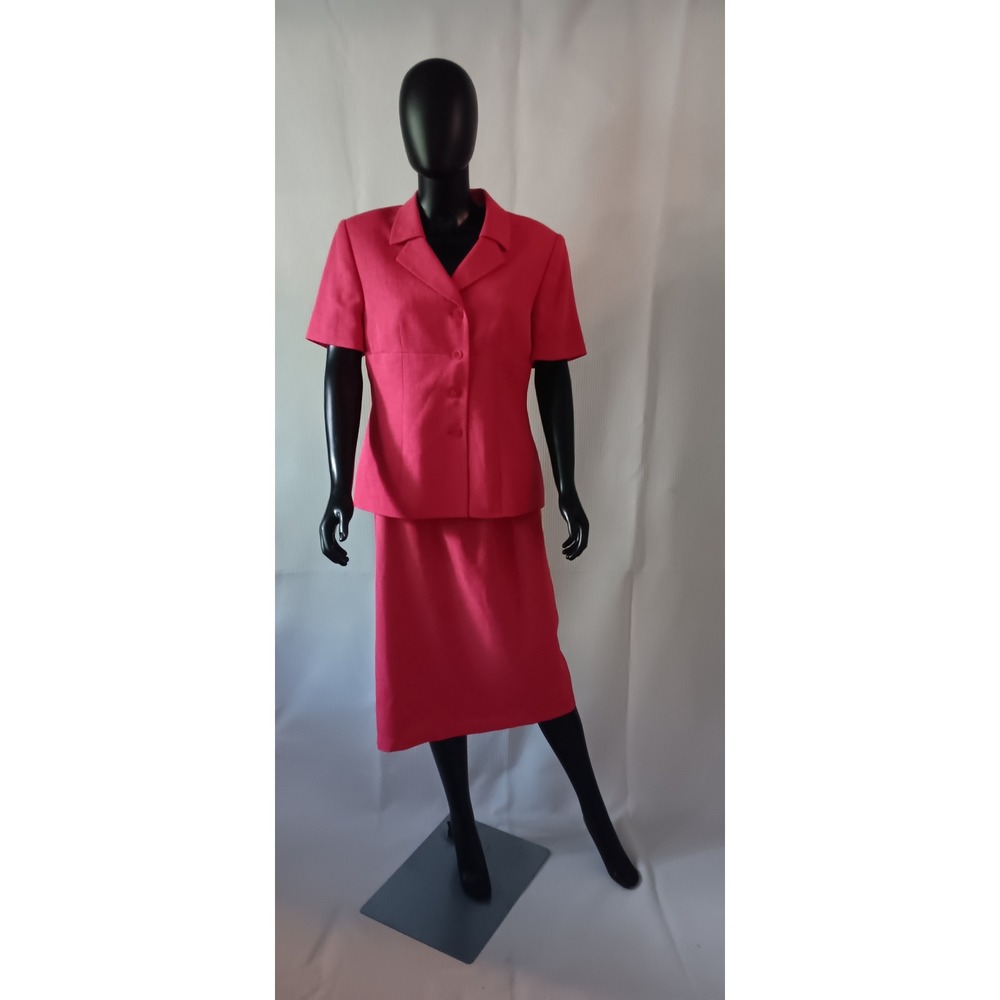 Kasper Dillards Pink Skirt Suit Set Short Sleeve Blazer Pencil Skirt 14P 12P